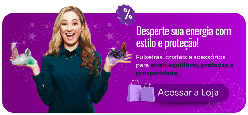 Banner da Mística Mania com mulher sorridente e chamada para despertar sua energia com estilo e proteção